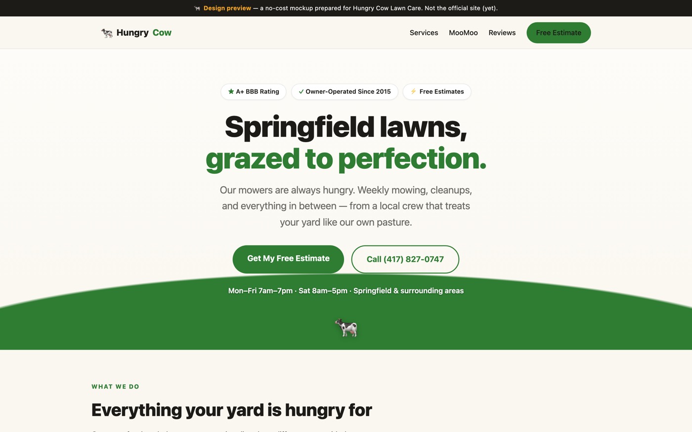 Screenshot of Hungry Cow Lawn Care